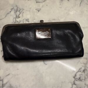 KENNETH COLE New York Womens Black Double Sided Multi Pockets Leather Wallet